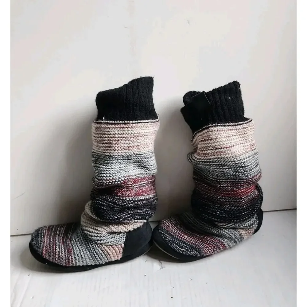 Muk Luks Women 7/7.5 Mid-Calf Sweater Boots Slouch Soft Knit Cottagecore Boho